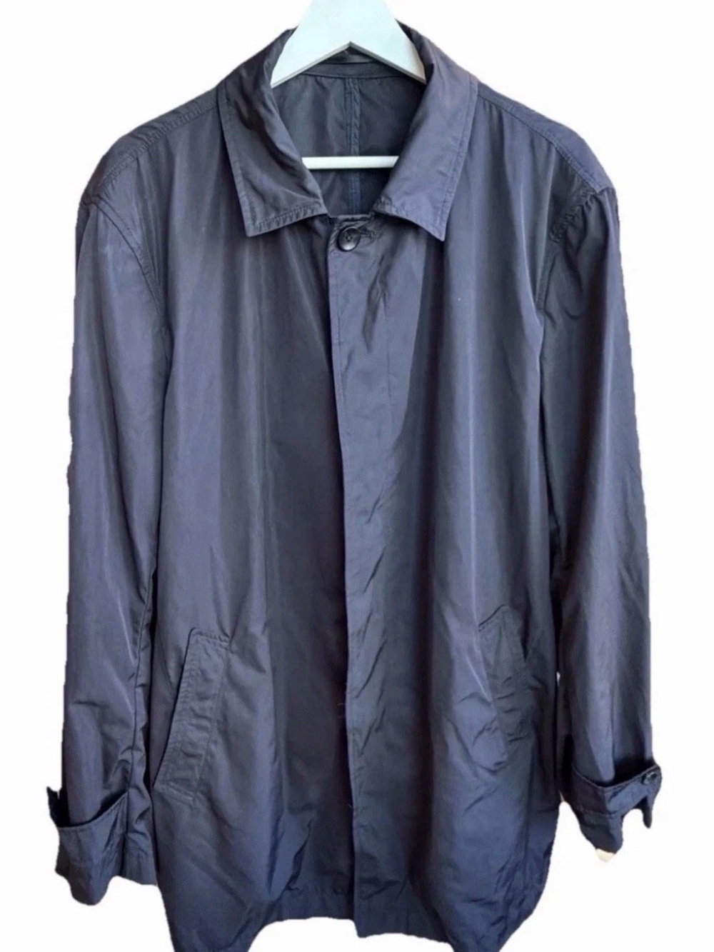 Armani Collezioni Black Car Coat Mens XL 46 Chest Rain Jacket Zip Front Italy